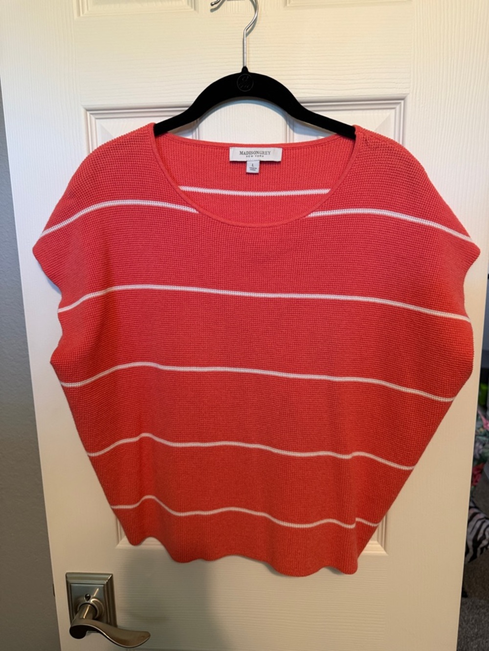 Madison Coral and White Striped Scoop Neck Sweater